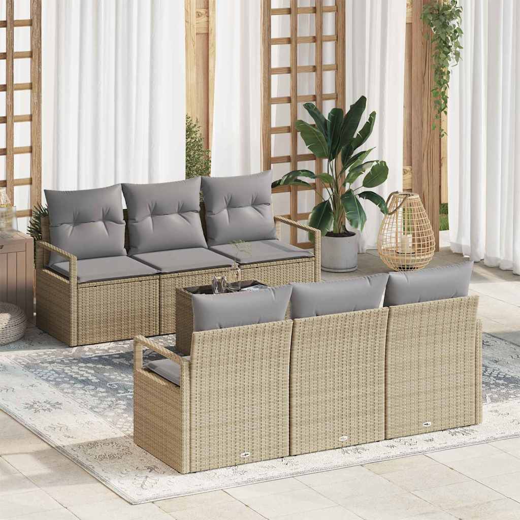 Garten-Sofa-Set mit Kissen mit Speicher 7 pcs Beige und Grau